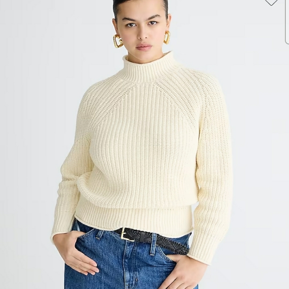 J. Crew Cream Ribbed Cowl Neck Sweater
